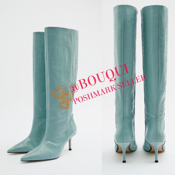 BLOGGERS FAV ZARA ANIMAL PRINT KNEE HIGH LEATHER HEELED BOOTS - Picture 12 of 13